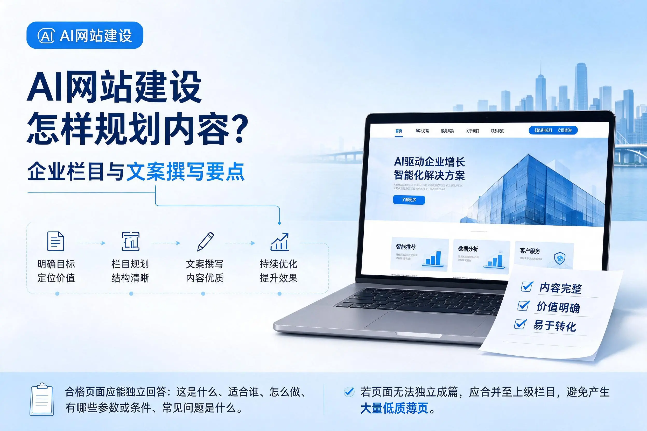 AI网站建设怎样规划内容？怀化企业栏目与文案撰写要点