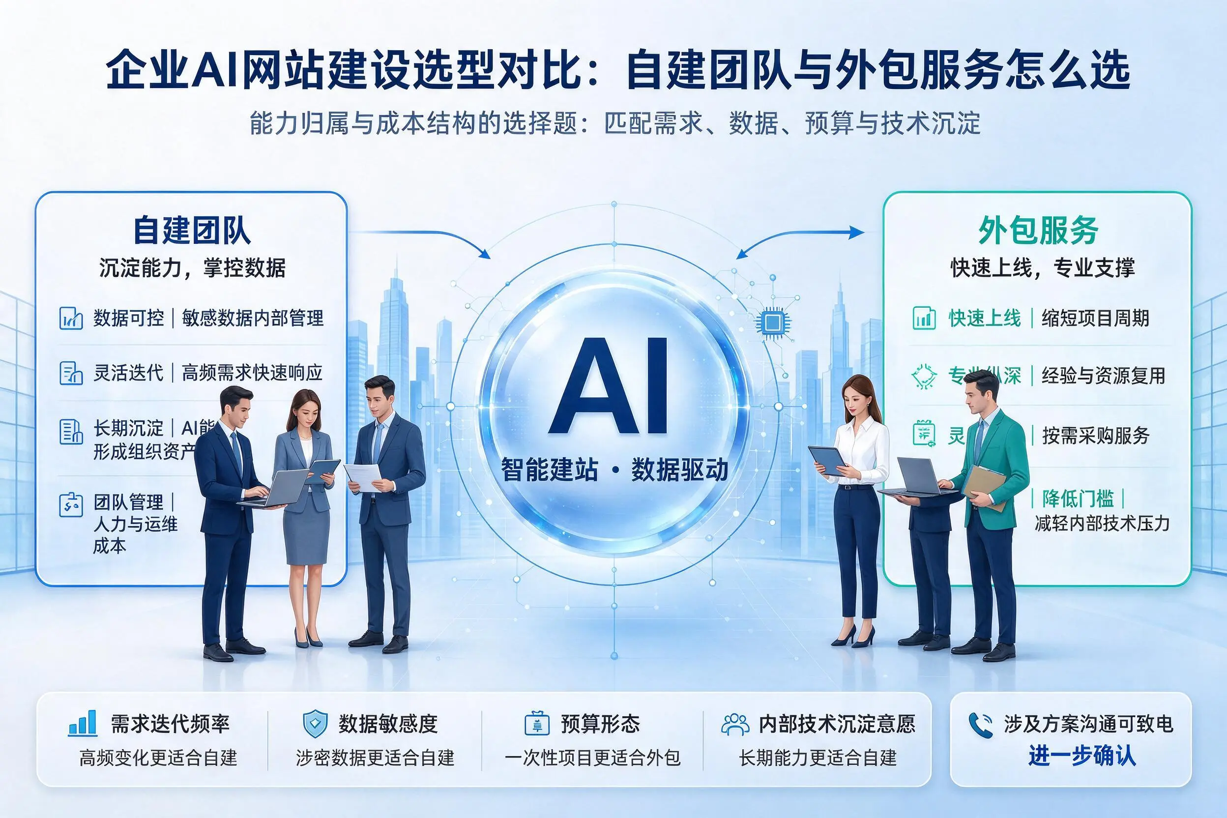 怀化企业AI网站建设选型对比：自建团队与外包服务怎么选